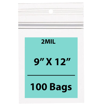 Clear Polypropylene Ziplock Bags 2 Mil 9X12 inches 100 Bags